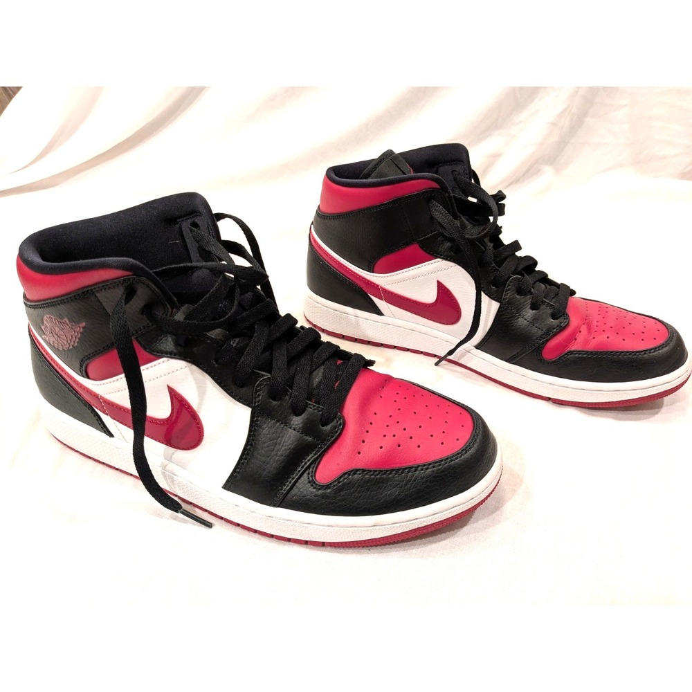 Nike Air Jordan 1 Shoes Mens 13 Mid Bred Toe Noble Red Black White 554724-066